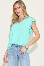 Basic Bae Full Size Bamboo Notched Ruffled Short Sleeve T-Shirt | T-Shirts Daverri Fashions