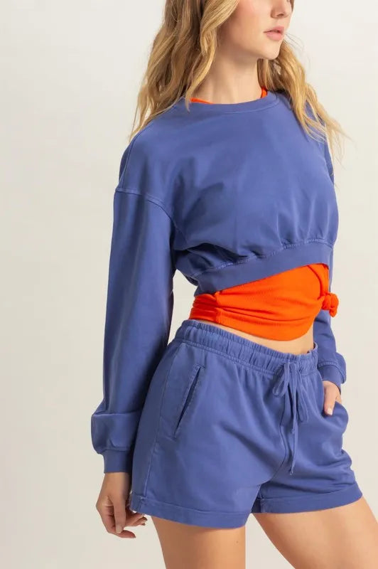 HYFVE Crew Neck Long Sleeve Crop Sweatshirt | Daverri Fashions