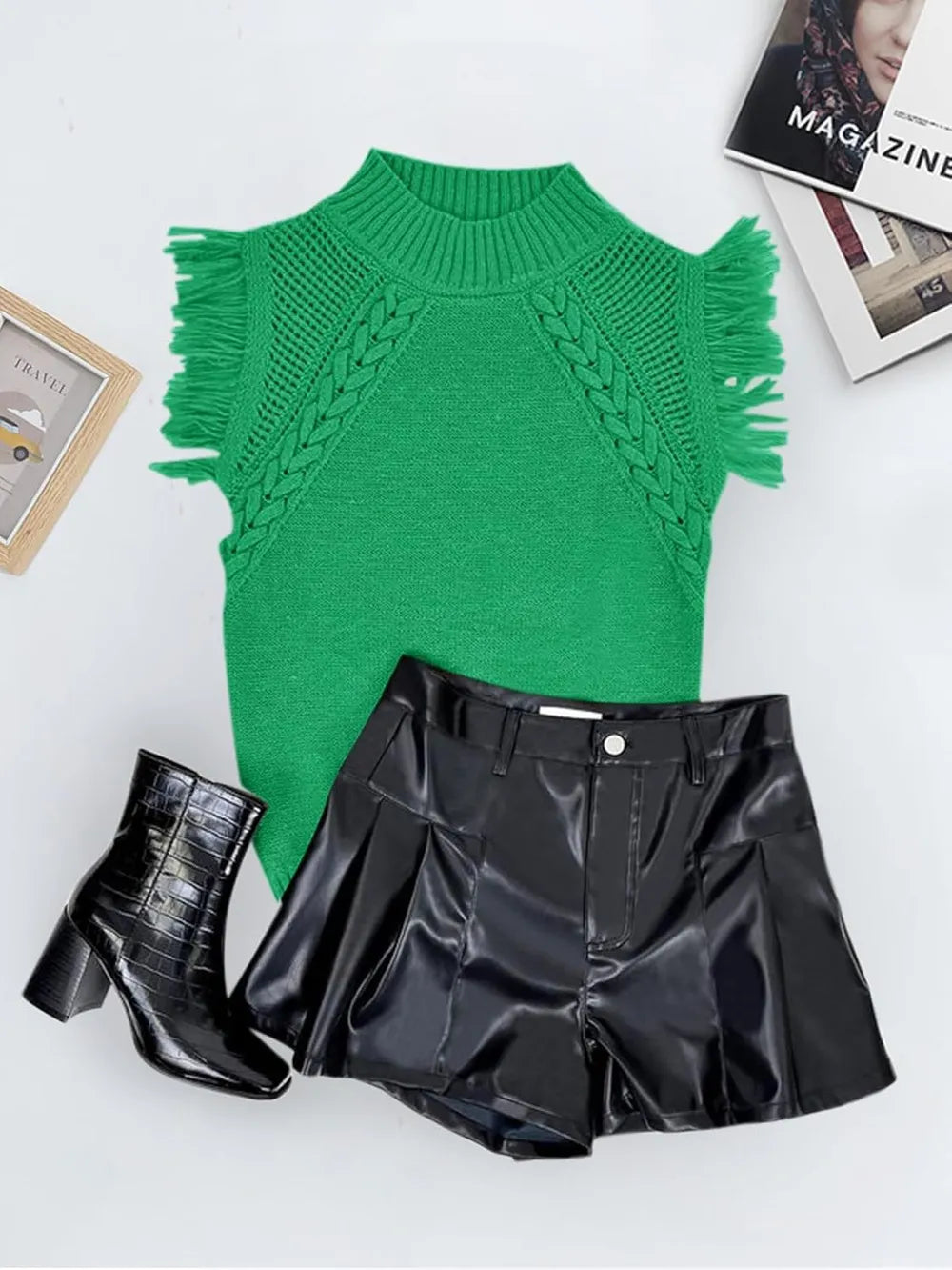 Lovelet Fringe Mock Neck Sweater Vest | Sweater Vests Daverri Fashions