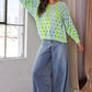 Vibrant lime green and light blue gradient Davi & Dani knit top with ice cream cones