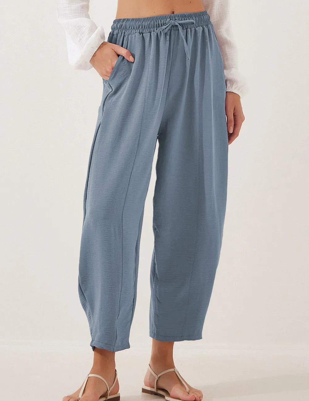 Air Force Blue Full Size Drawstring Cropped Jogger Pants Plus Size | Pants Daverri Fashions