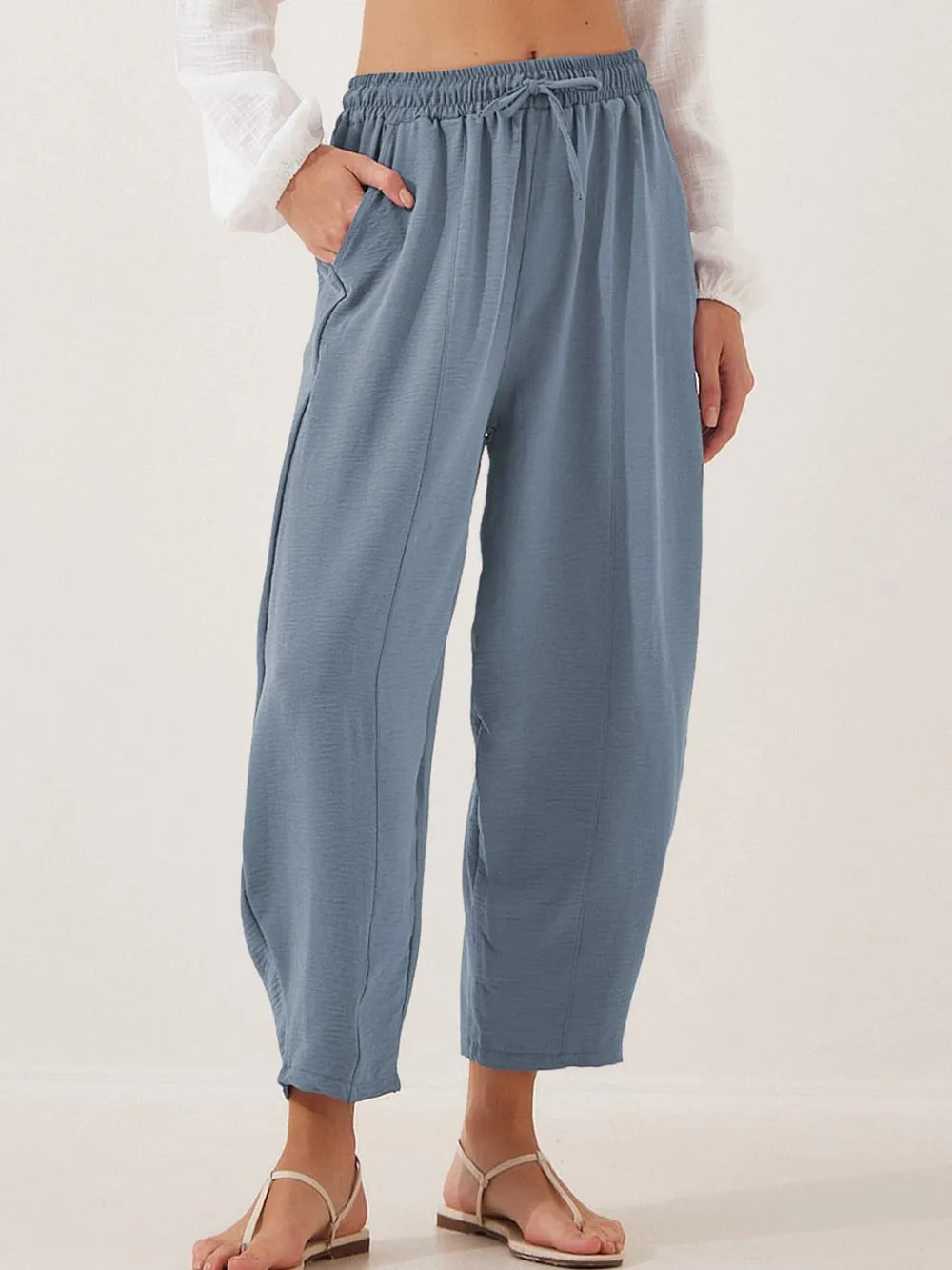 Air Force Blue Full Size Drawstring Cropped Jogger Pants Plus Size | Pants Daverri Fashions