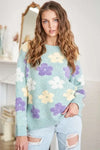 ADORA Floral Popped 2-Tone Sweater Top - DAVERRI FASHIONS
