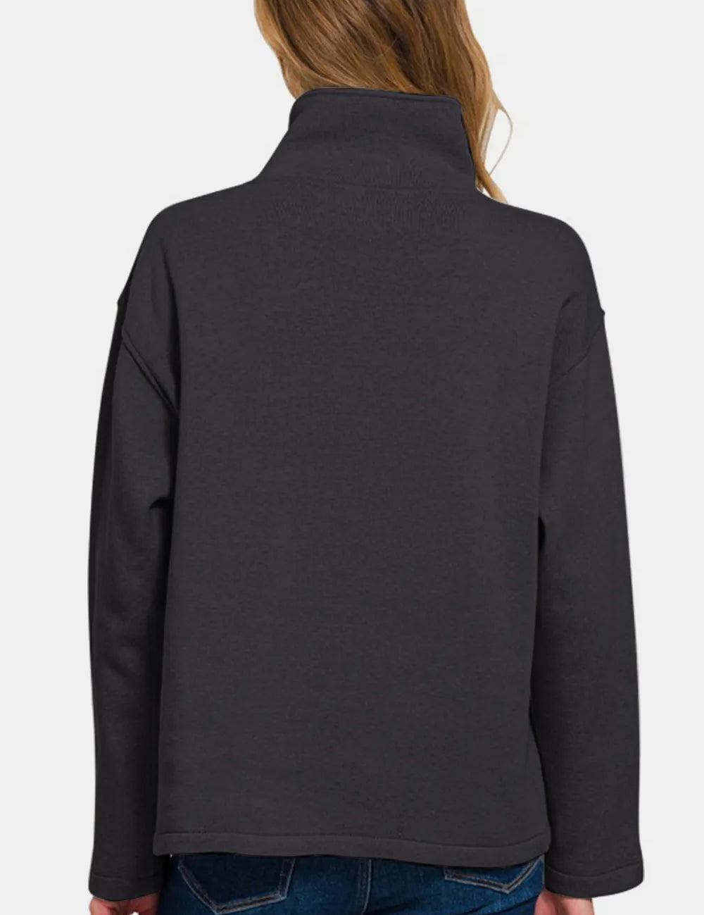 Zenana Turtleneck Half Snap Fleece Sweatshirt Black | Sweatshirts Daverri Fashions