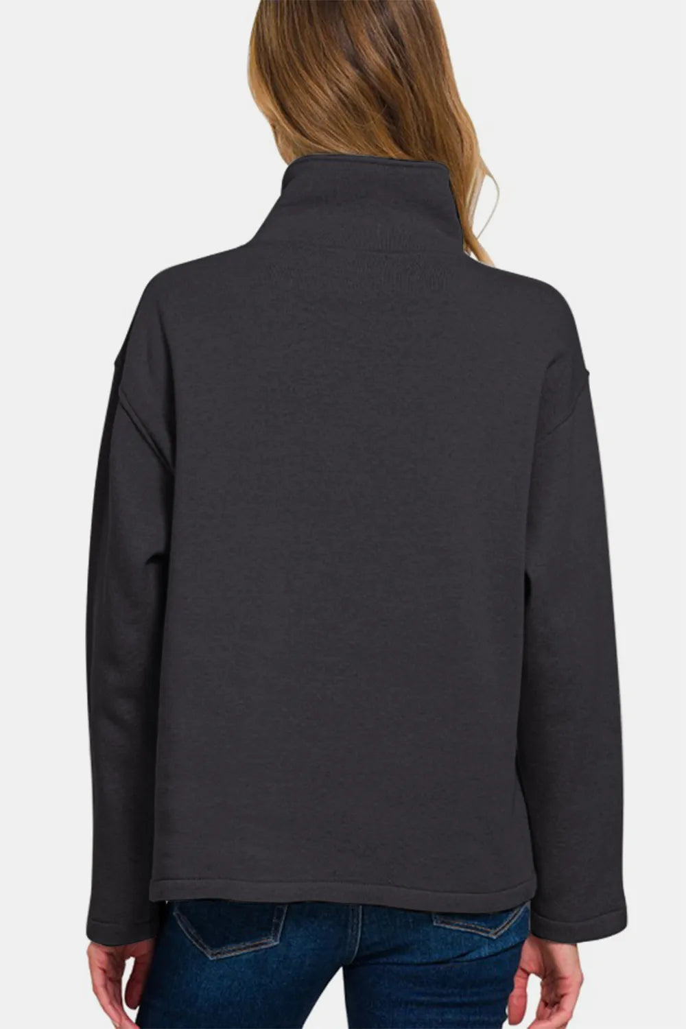 Zenana Turtleneck Half Snap Fleece Sweatshirt Sweatshirts