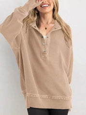 Half Snap Long Sleeve Hoodie | Hoodies Daverri Fashions