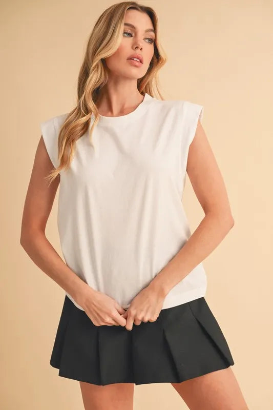 Aemi+Co Solid Color Round Neck Tank WHITE