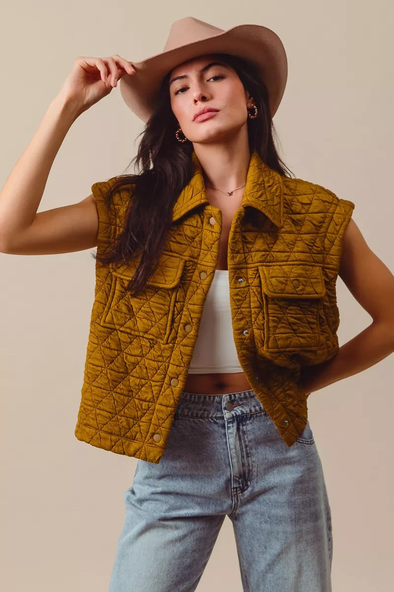 SO ME Triangle Quilting Stitch Button Up Knit Vest | Vests Daverri Fashions