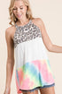 BiBi Leopard and Tie Dye Block Halter Neck Top IVORY