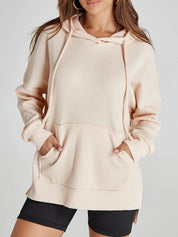Slit Drawstring Waffle Knit Hoodie | Hoodies Daverri Fashions