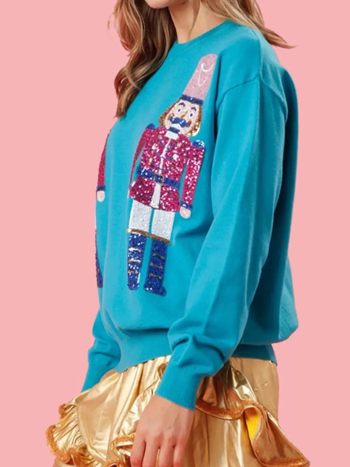 Christmas Sequin Nutcracker Dropped Shoulder Sweatshirt | Sweatshirts Daverri Fashions