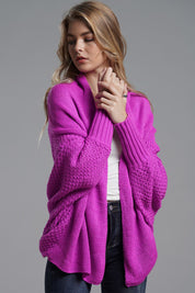 Dolman Sleeve Open Front Ribbed Trim Longline Cardigan | Cardigans Daverri Fashions