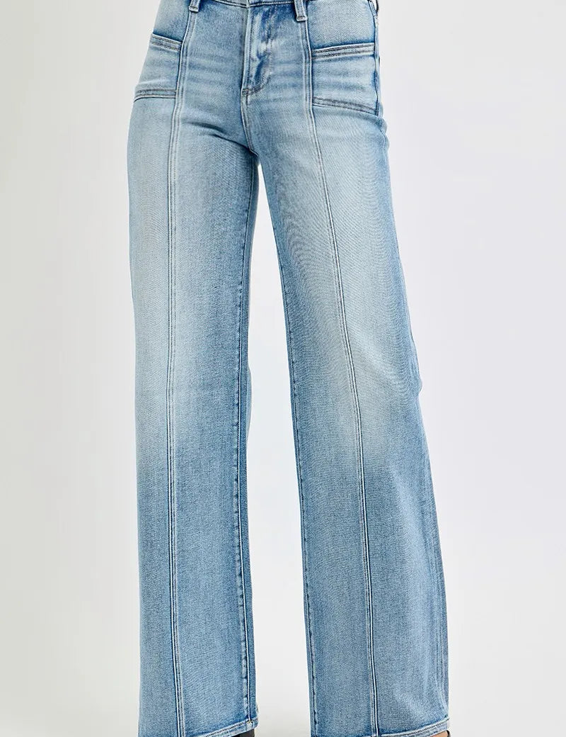 MEDIUM 3XL RISEN Full Size Mid Rise Wide Jeans with Front Patch Pockets | Jeans Daverri Fashions