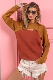 BiBi Color Block Sweater Knit Top With Cut Out Neck | Sweaters Daverri Fashions