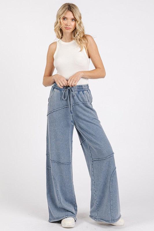 Mittoshop Asymmetric Seam Mineral Wash Elastic Waist Pants Pants