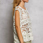 Delicate white POL openwork round neck floral crochet tank with scalloped hem