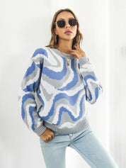 Dusty Blue Round Neck Dropped Shoulder Sweater | Sweaters Daverri Fashions