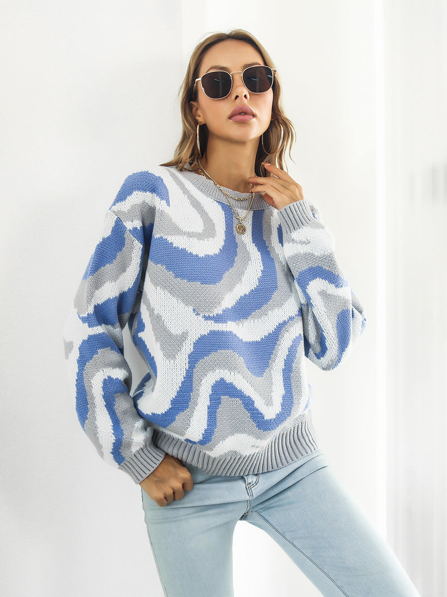 Dusty Blue Round Neck Dropped Shoulder Sweater | Sweaters Daverri Fashions