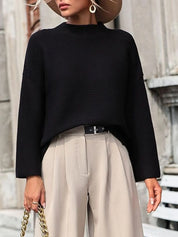 Mock Neck Drop Shoulder Knit Top | Knit Tops Daverri Fashions