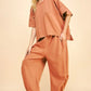 Davi & Dani Flowy Top and Elastic Waist Band Pants Set SUN BURN BROWN Pant Sets