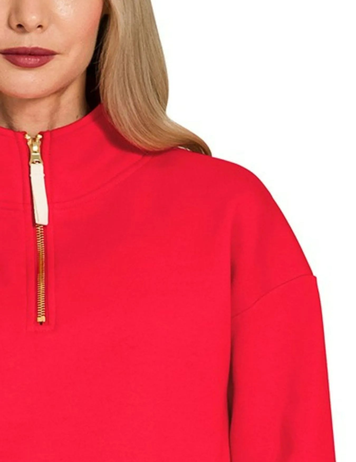 Zenana Fleece Half Zip Sweatshirt Ruby | Sweatshirts Daverri Fashions