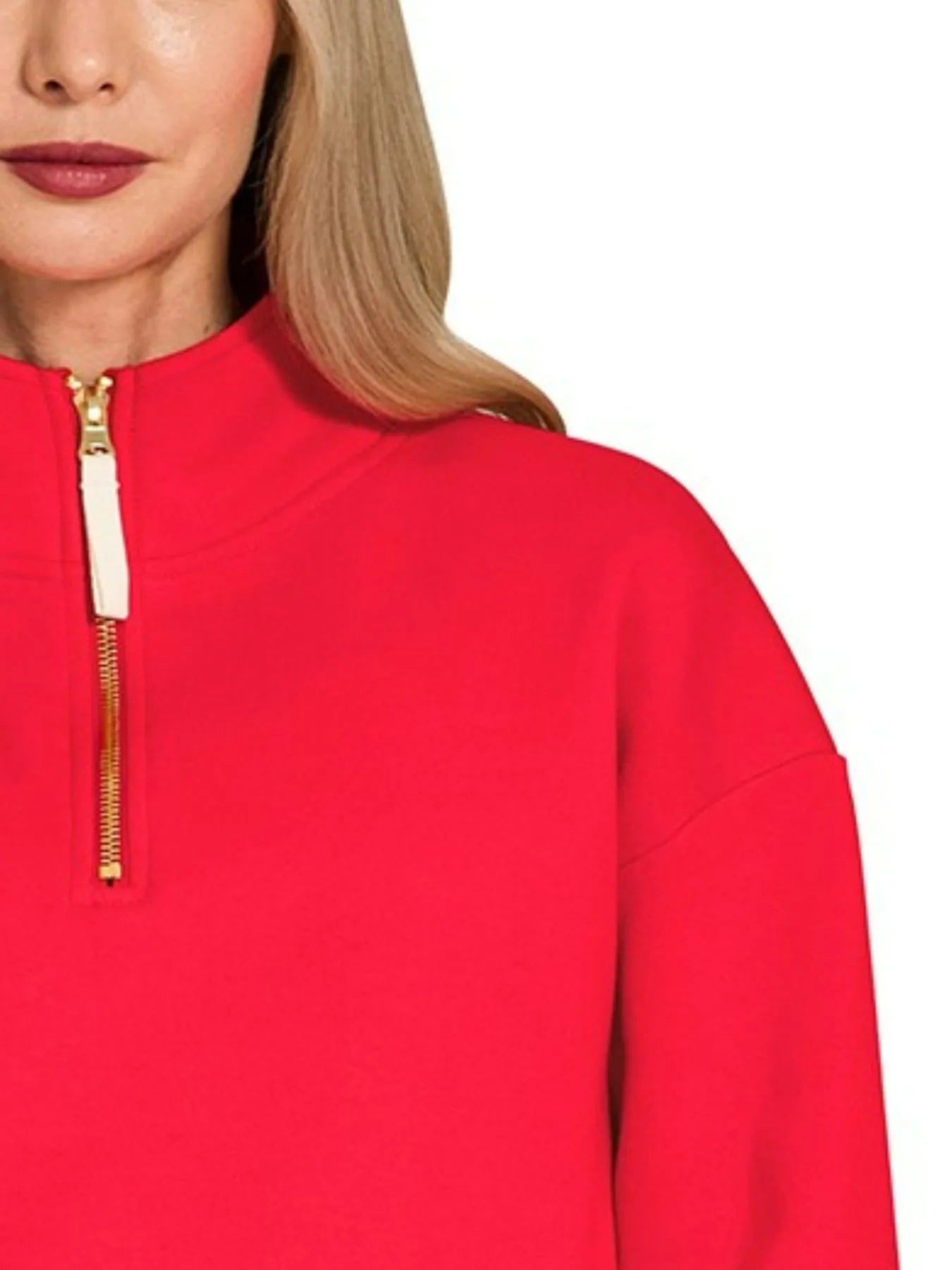 Zenana Fleece Half Zip Sweatshirt Ruby | Sweatshirts Daverri Fashions