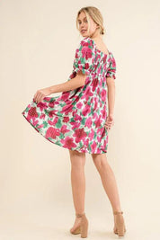 And The Why Smocked Floral Ruffle Short Sleeve Mini Dress | Mini Dresses Daverri Fashions