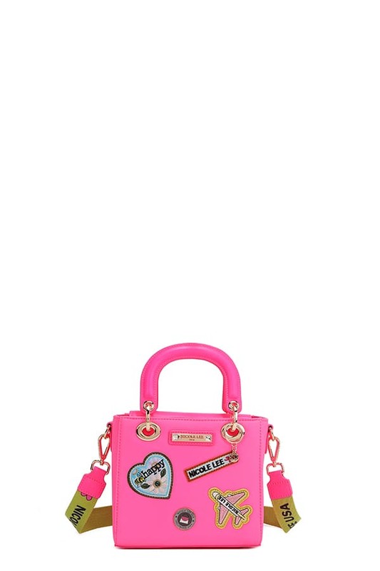 Nicole Lee USA Color Patch Handbag with Top Handle Hot Pink One Size Handbags