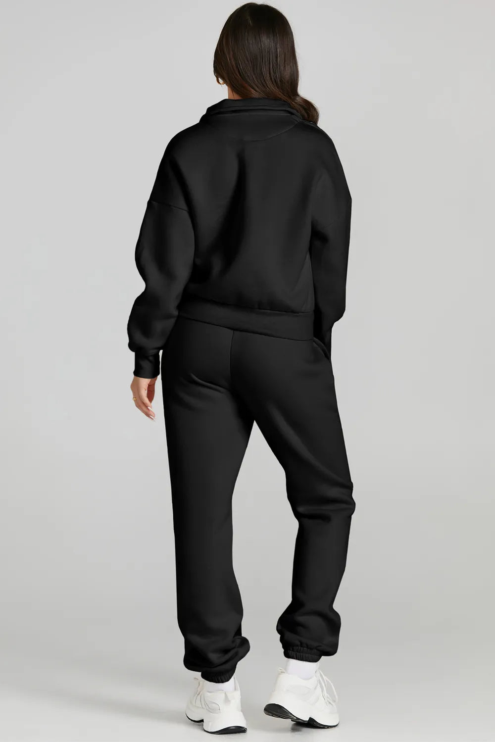 Daverri black oversized quarter zip active set with joggers