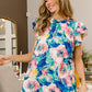 BiBi Floral Round Neck Ruffled Cap Sleeve Blouse Blouses