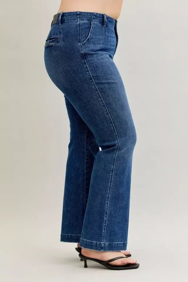 Judy Blue Full Size Mid Rise Bootcut Jeans with Welt Pockets Plus Size - DAVERRI FASHIONS