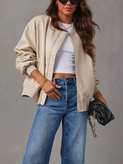Zip Up Long Sleeve Bomber Jacket | Bomber Jackets Daverri Fashions
