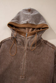 Drawstring Half Zip Long Sleeve Hoodie | Hoodies Daverri Fashions