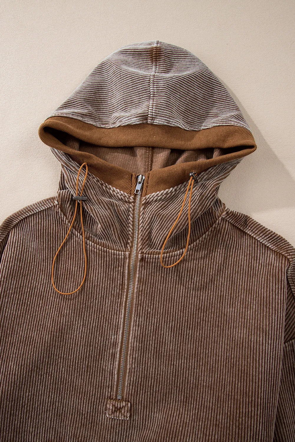 Drawstring Half Zip Long Sleeve Hoodie | Hoodies Daverri Fashions
