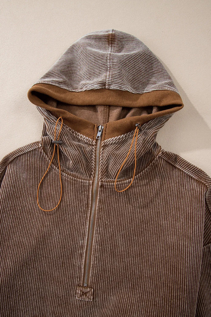 Drawstring Half Zip Long Sleeve Hoodie | Hoodies Daverri Fashions