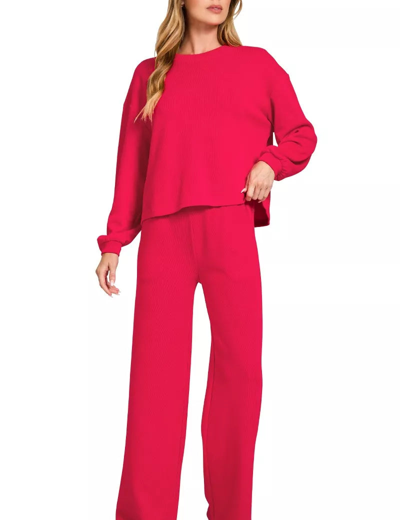 RUBY Zenana French Rib Pullover and Pants Set | Daverri Fashions