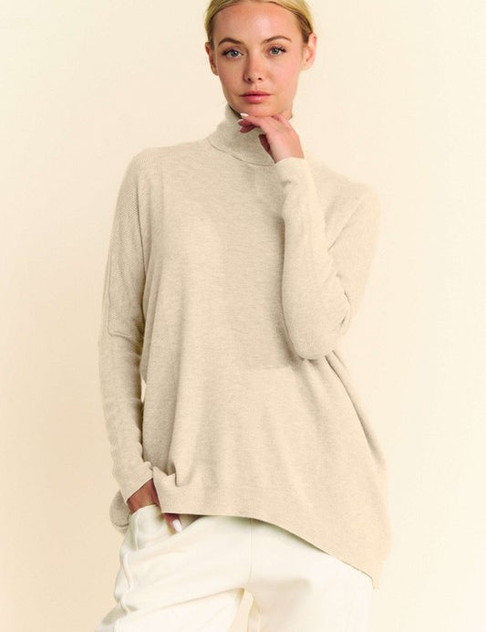 Davi & Dani Turtleneck Long Sleeve Knit Top Cream