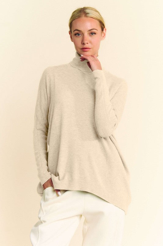 Davi & Dani Turtleneck Long Sleeve Knit Top Cream