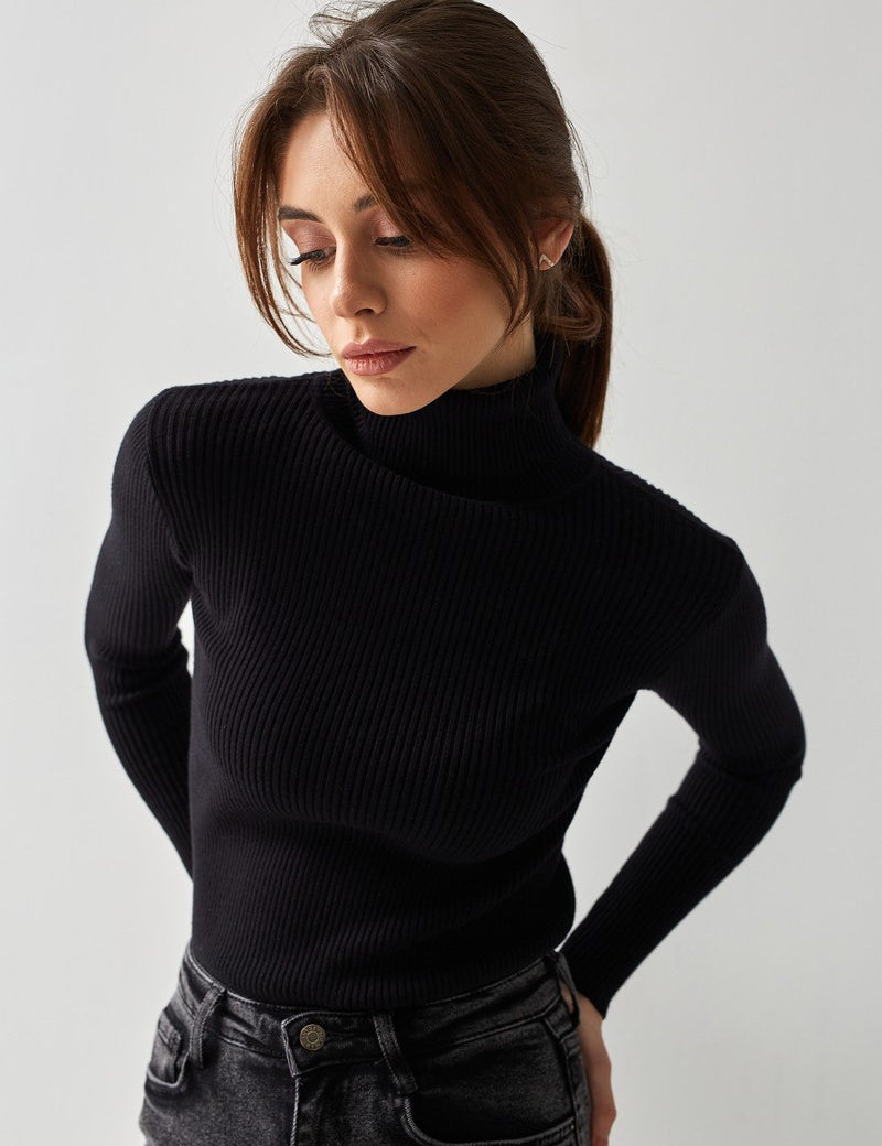 Black Free Size Women's Knit Turtleneck Pullover | Sweaters Daverri Fashions