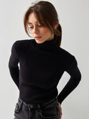 Black Free Size Women's Knit Turtleneck Pullover | Sweaters Daverri Fashions