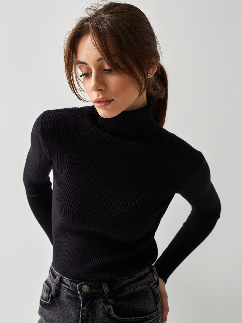 Black Free Size Women's Knit Turtleneck Pullover | Sweaters Daverri Fashions