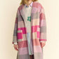 Davi & Dani Tied Color Block Collared Neck Coat Hot Pink Multicolor M Outerwear