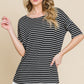 BOMBOM Striped Round Neck T-Shirt Black