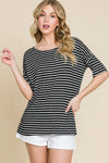 BOMBOM Striped Round Neck T-Shirt - DAVERRI FASHIONS