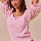 Soft pink SO ME rosette sleeves square neck knit sweater top