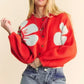 Davi & Dani Flower Contrast Round Neck Long Sleeve Cardigan - DAVERRI FASHIONS