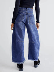 Raw Hem Wide Leg Jeans with Pockets | Jeans Daverri Fashions