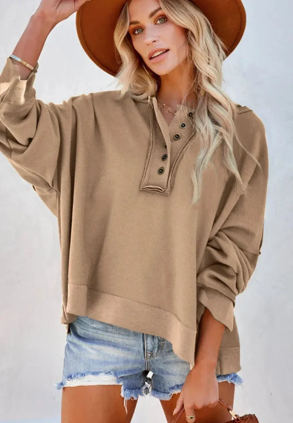 Exposed Seam Long Sleeve Hoodie - DAVERRI FASHIONS