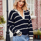 Striped Johnny Collar Sweater - DAVERRI FASHIONS