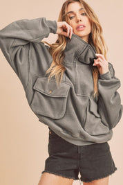 Aemi + Co Exposed Seam Half Zip Sweatshirt with Pockets